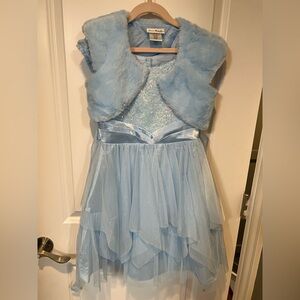 Jona Michelle Sky Blue Dress with Lace Overlay